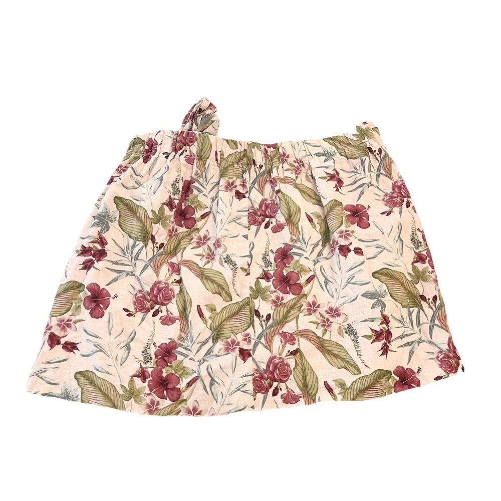 Maison d'Amelie Tropical Floral Linen-Blend Faux Wrap Mini Skirt Resort XL - Picture 2 of 5